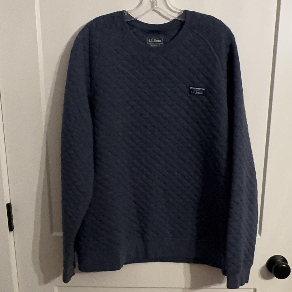 L.L.Bean Quilted Pullover Sweatshirt Dark Grey Geometric Knit Sz L Gorpcore Warm